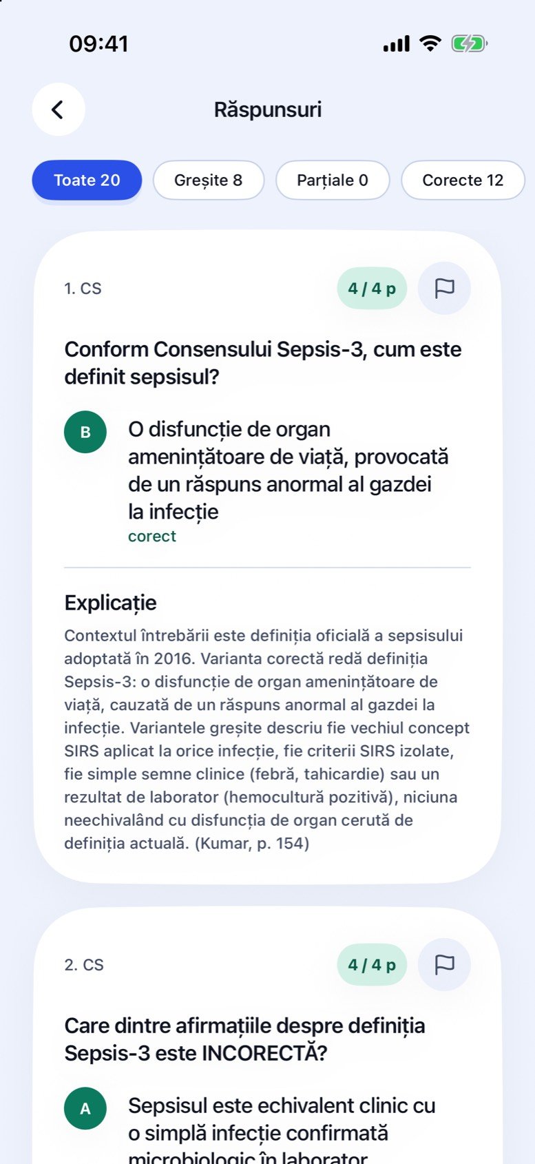 O grilă cu complement simplu în Medicoo, cu răspunsul corect și explicația